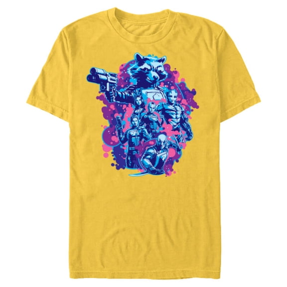 Marvel Guardians of the Galaxy Volume 3 Rocket & Team Space - Short Sleeve Blended T-Shirt for Adults - Customized-Yellow