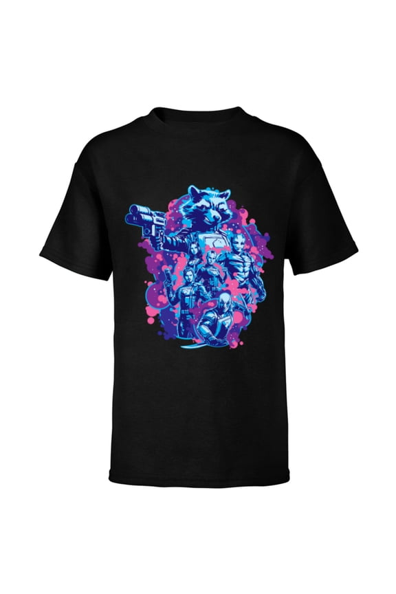 Guardians of the Galaxy Volume 3 Rocket & Team Space - Short Sleeve T-Shirt for Kids - Customized-Black