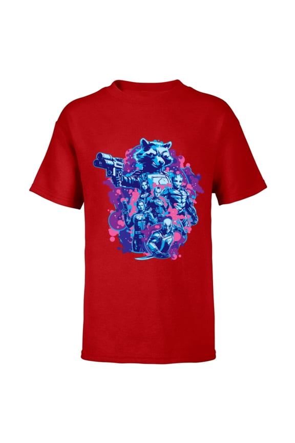 Guardians of the Galaxy Volume 3 Rocket & Team Space - Short Sleeve T-Shirt for Kids - Customized-Red