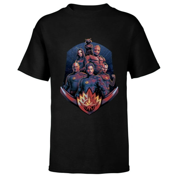 Marvel Guardians of the Galaxy Volume 3 Team with Badge - Short Sleeve T-Shirt for Kids - Customized-Black