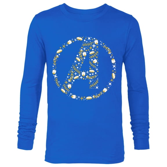 Marvel Hanukkah Holiday Dreidels & Sufganiyot Avengers Logo - Long Sleeve T-Shirt for Men - Customized-Navy