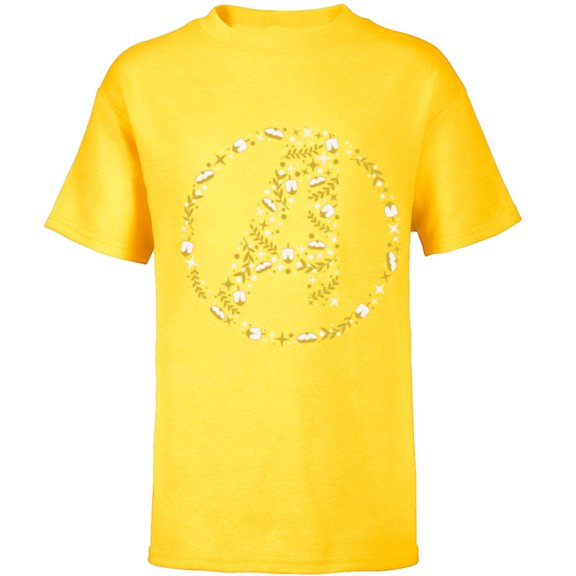 Marvel Hanukkah Holiday Dreidels & Sufganiyot Avengers Logo - Short Sleeve T-Shirt for Kids - Customized-Yellow