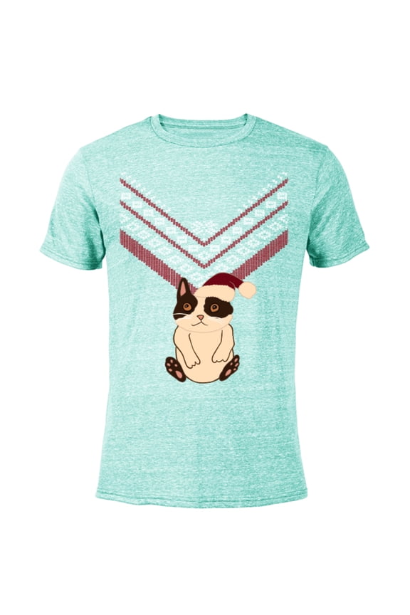Hawkeye Cat Holiday Sweater - Short Sleeve Blended T-Shirt for Adults – Customized-Ocean Blue