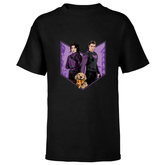 Marvel Hawkeye Clint Barton Kate Bishop & Lucky - Short Sleeve T-Shirt for Kids - Customized-Black