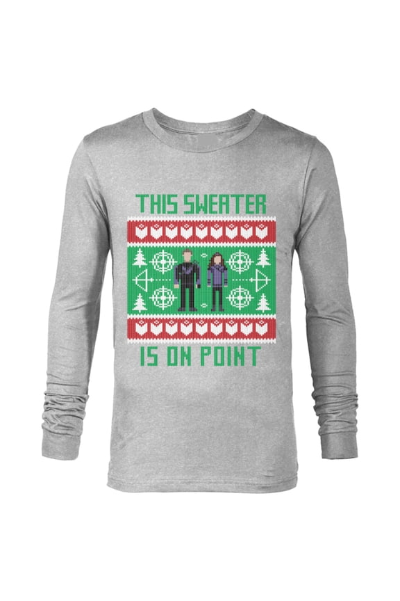 Hawkeye Clint Barton Kate Bishop Ugly Holiday Sweater - Long Sleeve T-Shirt for Men - Customized-Athletic Heather