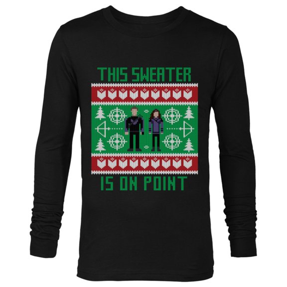 Marvel Hawkeye Clint Barton Kate Bishop Ugly Holiday Sweater - Long Sleeve T-Shirt for Men - Customized-Black
