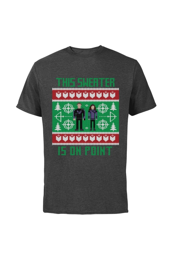 Hawkeye Clint Barton Kate Bishop Ugly Holiday Sweater - Short Sleeve Cotton T-Shirt for Adults - Customized-Charcoal