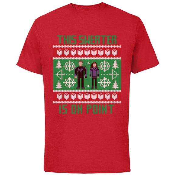 Marvel Hawkeye Clint Barton Kate Bishop Ugly Holiday Sweater - Short Sleeve Cotton T-Shirt for Adults - Customized-Red