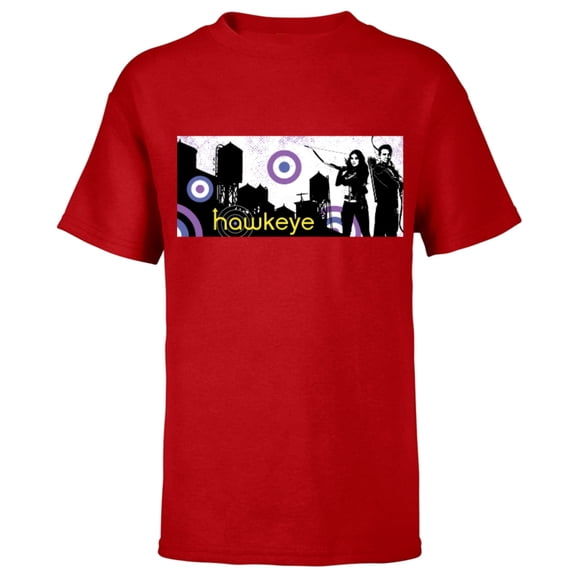 Marvel Hawkeye Kate Bishop and Clint Barton Banner - Short Sleeve T-Shirt for Kids – Customized-Red