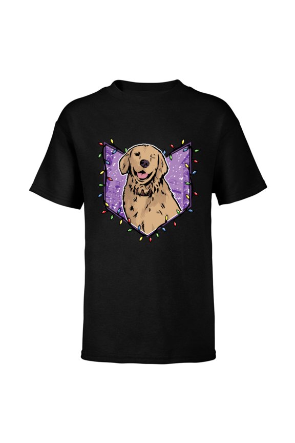Hawkeye Lucky the Pizza Dog Holiday Lights - Short Sleeve T-Shirt for Kids – Customized-Black