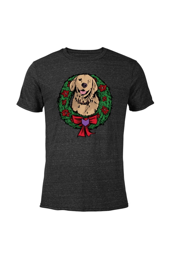 Hawkeye Lucky the Pizza Dog Holiday Wreath - Short Sleeve Blended T-Shirt for Adults – Customized-Black