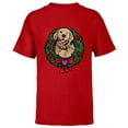 thumbnail image 1 of Marvel Hawkeye Lucky the Pizza Dog Holiday Wreath - Short Sleeve T-Shirt for Kids – Customized-Red, 1 of 5