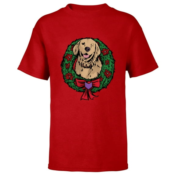 Marvel Hawkeye Lucky the Pizza Dog Holiday Wreath - Short Sleeve T-Shirt for Kids – Customized-Red