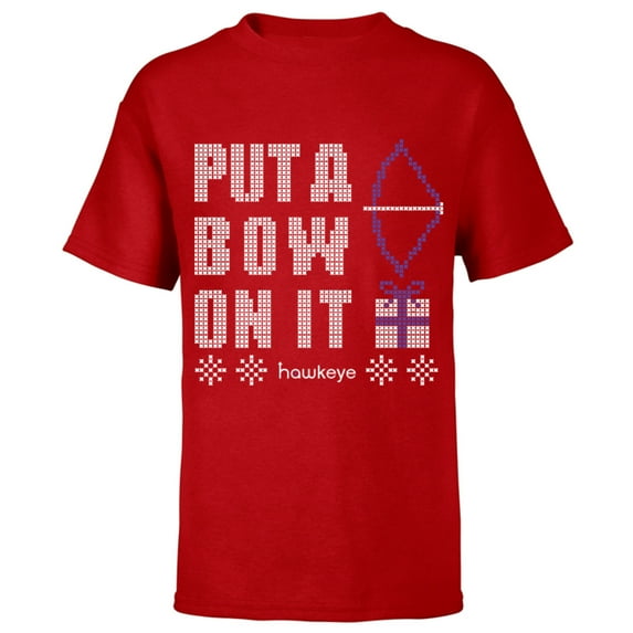 Marvel Hawkeye Put A Bow On It Holiday - Short Sleeve T-Shirt for Kids – Customized-Red