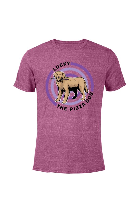 Hawkeye Target Lucky the Pizza Dog - Short Sleeve Blended T-Shirt for Adults – Customized-Purple