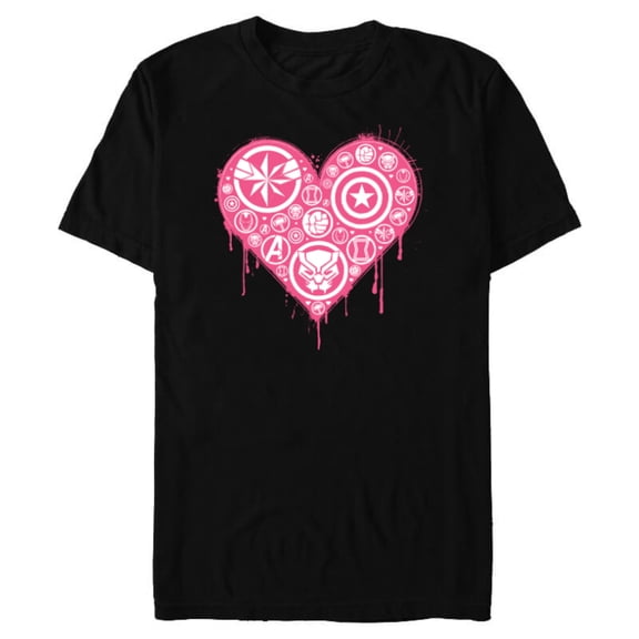 Marvel Hero Icons Valentine's Day Heart - Short Sleeve Blended T-Shirt for Adults - Customized-Black