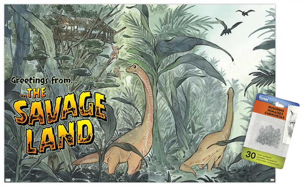 Marvel: Hero Lands - The Savage Land 2 Wall Poster with Push Pins, 14.725" x 22.375"