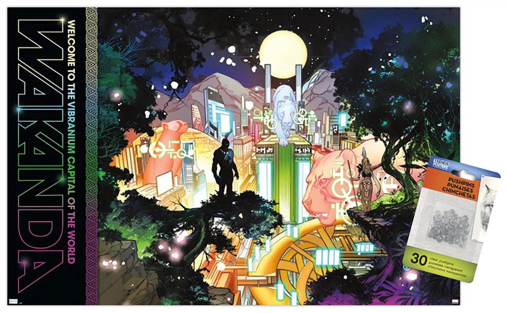 Marvel: Hero Lands - Wakanda 2 Wall Poster with Push Pins, 14.725" x 22.375"