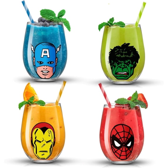Marvel Heroes Stemless Drinking Glasses, 19-Ounce, Set of 4