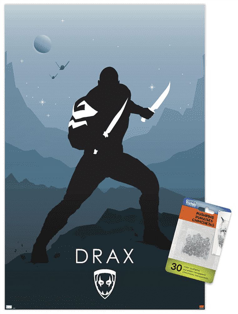 Marvel Heroic Silhouette - Drax Wall Poster with Pushpins, 14.725" x 22.375"