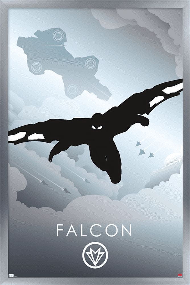 Marvel Heroic Silhouette - Falcon Wall Poster, 14.725" x 22.375", Framed