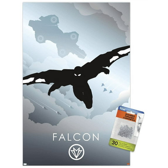 Marvel Heroic Silhouette - Falcon Wall Poster with Pushpins, 14.725" x 22.375"