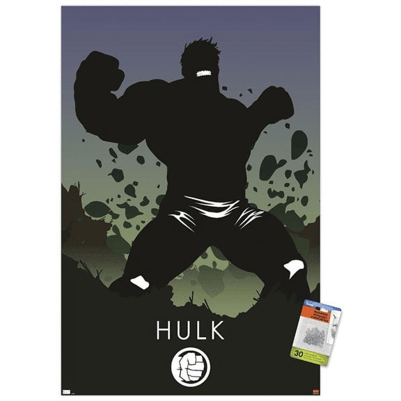 Marvel Heroic Silhouette - Hulk Wall Poster with Pushpins, 22.375" x 34"