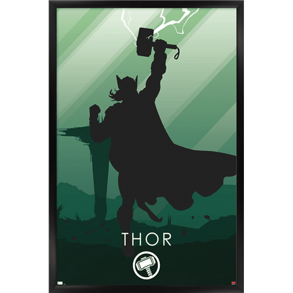 Marvel Heroic Silhouette - Thor Wall Poster, 14.725" x 22.375", Framed