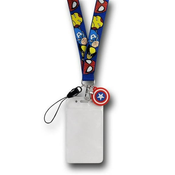 Marvel Heros Characters Faces Lanyard Keychain Holder ID Badge Holder with Captain America Shield Charm
