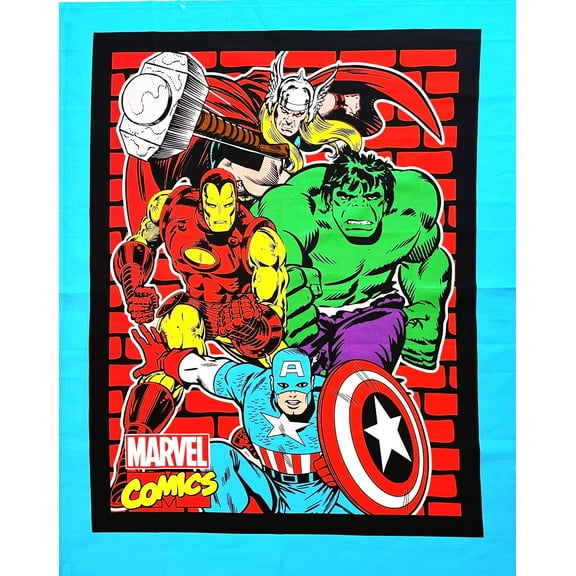 Marvel Heros Cotton Fabric Panel - Captain America Thor Hulk Ironman (Great for Quilting, Sewing, Craft Projects, Wall Hangings, and More) 35" X 44"