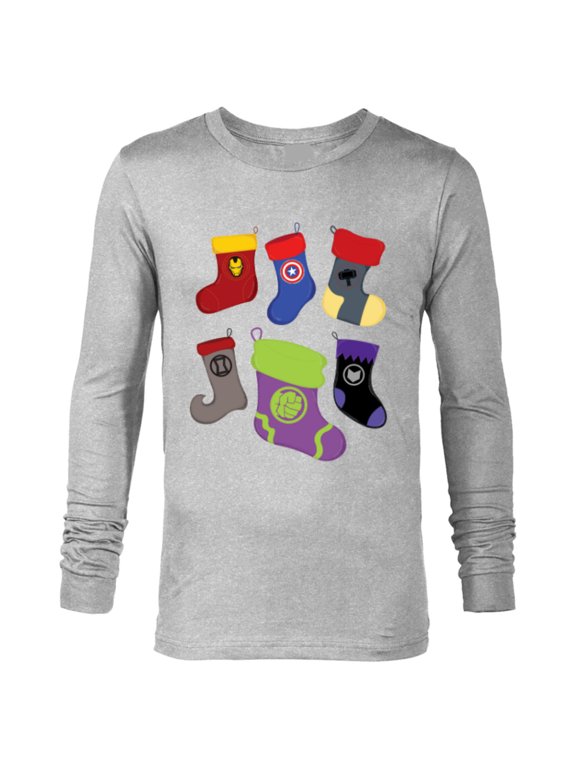 Holiday Avengers Team Festive Christmas Stockings - Long Sleeve T-Shirt for Men - Customized-Athletic Heather