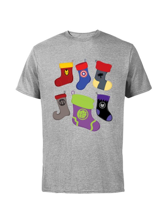 Holiday Avengers Team Festive Christmas Stockings - Short Sleeve Cotton T-Shirt for Adults - Customized-Athletic Heather