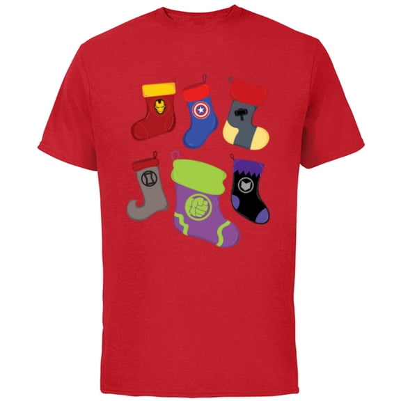Marvel Holiday Avengers Team Festive Christmas Stockings - Short Sleeve Cotton T-Shirt for Adults - Customized-Red