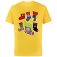 thumbnail image 1 of Marvel Holiday Avengers Team Festive Christmas Stockings - Short Sleeve Cotton T-Shirt for Adults - Customized-Yellow, 1 of 5