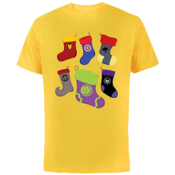 Marvel Holiday Avengers Team Festive Christmas Stockings - Short Sleeve Cotton T-Shirt for Adults - Customized-Yellow