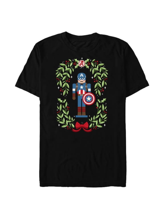 Holiday Christmas Avengers Captain America Nutcracker - Short Sleeve Blended T-Shirt for Adults - Customized-Black