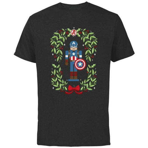 Marvel Holiday Christmas Avengers Captain America Nutcracker - Short Sleeve Cotton T-Shirt for Adults - Customized-Black