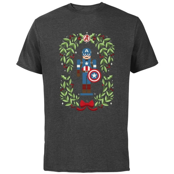 Marvel Holiday Christmas Avengers Captain America Nutcracker - Short Sleeve Cotton T-Shirt for Adults - Customized-Charcoal