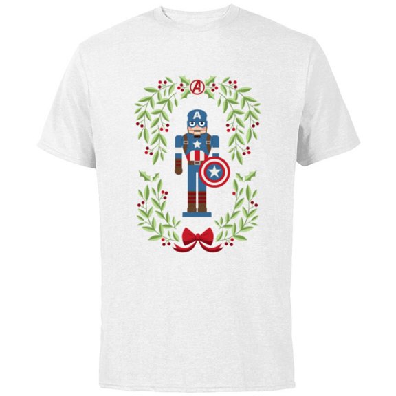 Marvel Holiday Christmas Avengers Captain America Nutcracker - Short Sleeve Cotton T-Shirt for Adults - Customized-White