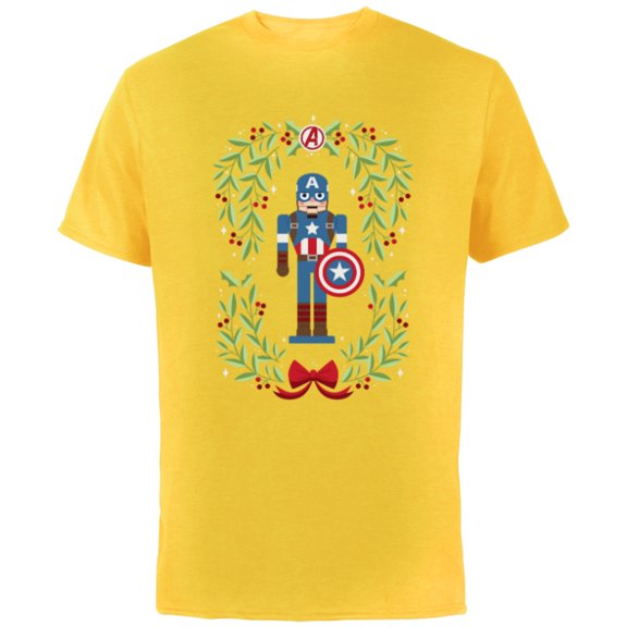 Marvel Holiday Christmas Avengers Captain America Nutcracker - Short Sleeve Cotton T-Shirt for Adults - Customized-Yellow