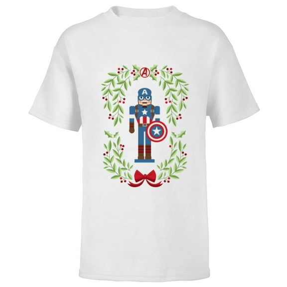 Marvel Holiday Christmas Avengers Captain America Nutcracker - Short Sleeve T-Shirt for Kids - Customized-White