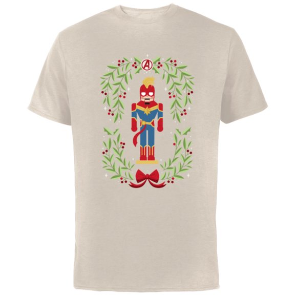 Marvel Holiday Christmas Avengers Captain Marvel Nutcracker - Short Sleeve Cotton T-Shirt for Adults - Customized-Natural