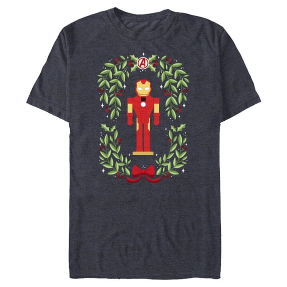 Marvel Holiday Christmas Avengers Holly Iron Man Nutcracker - Short Sleeve Blended T-Shirt for Adults - Customized-Navy Heather