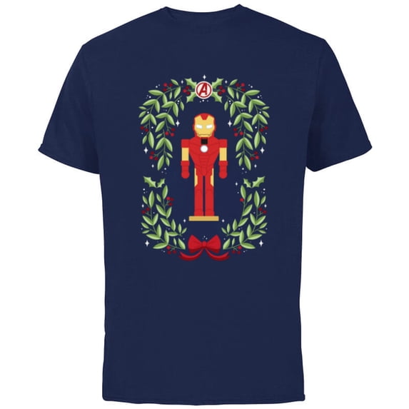 Marvel Holiday Christmas Avengers Holly Iron Man Nutcracker - Short Sleeve Cotton T-Shirt for Adults - Customized-Navy