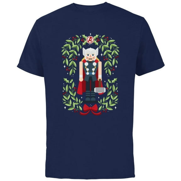 Marvel Holiday Christmas Avengers Holly Thor Nutcracker - Short Sleeve Cotton T-Shirt for Adults - Customized-Navy