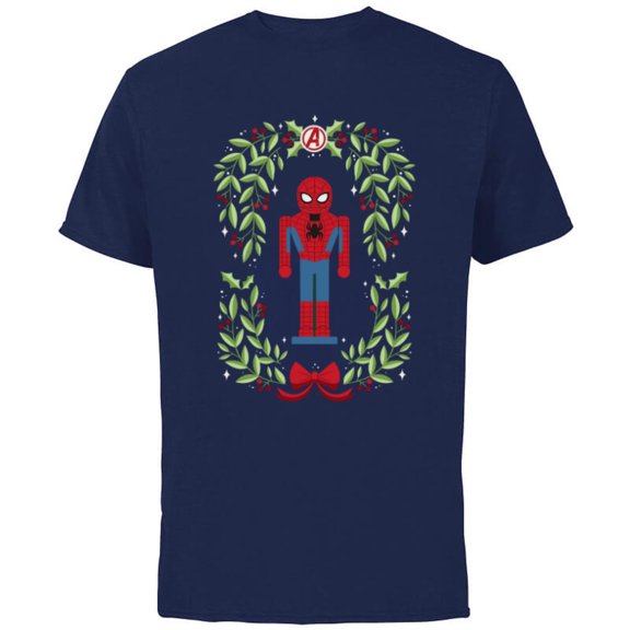 Marvel Holiday Christmas Avengers Spider-Man Nutcracker - Short Sleeve Cotton T-Shirt for Adults - Customized-Navy