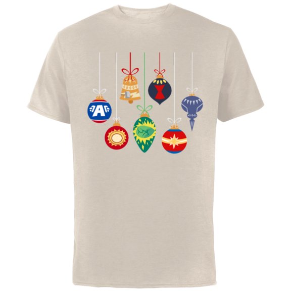 Marvel Holiday Christmas Avengers Team Festive Ornaments - Short Sleeve Cotton T-Shirt for Adults - Customized-Natural