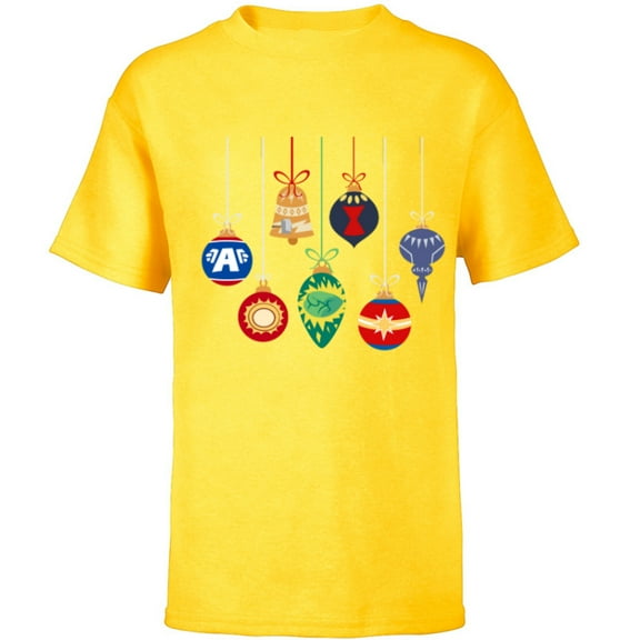 Marvel Holiday Christmas Avengers Team Festive Ornaments - Short Sleeve T-Shirt for Kids - Customized-Yellow
