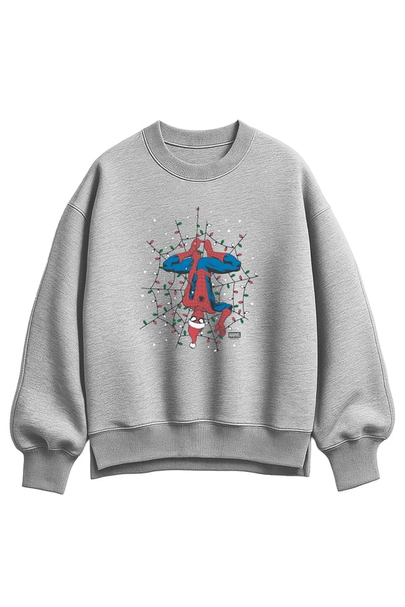 - Holiday Lights Spider Man - Ladies Oversized Fleece Crew Sweatshirt