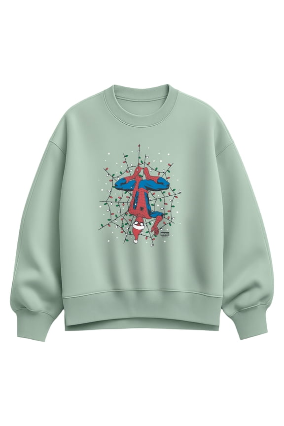 - Holiday Lights Spider Man - Ladies Oversized Fleece Crew Sweatshirt